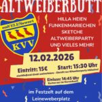 Plakat Altweiberbütt am 12.02.2026 Kartenvorverkauf online am 12.01.2026
